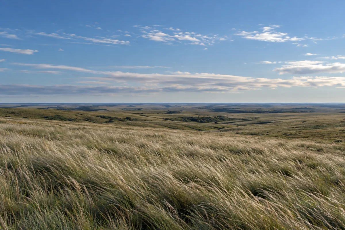 Grass bent by the wind on the pampa of southern Brazil